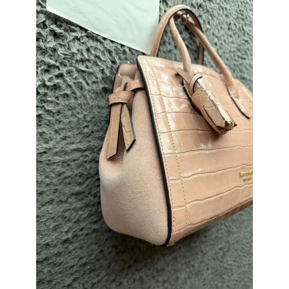NWOT Kate Spade New York Women's Croc-Embossed Leather & Suede Satchel Bag Pink